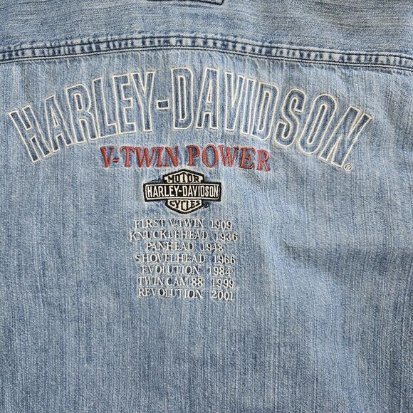 Harley Davidson Blue Denim Shirt  Embroidered V-Twin Power Motorcycles Size S - Picture 5 of 7